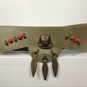 1980s Vintage Egyptian Revival Olive Leather Belt